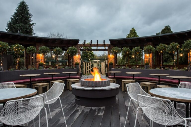 Brightstar Fires Gas Fire Pit Installation In Hotel Outdoor Dining Seating Area