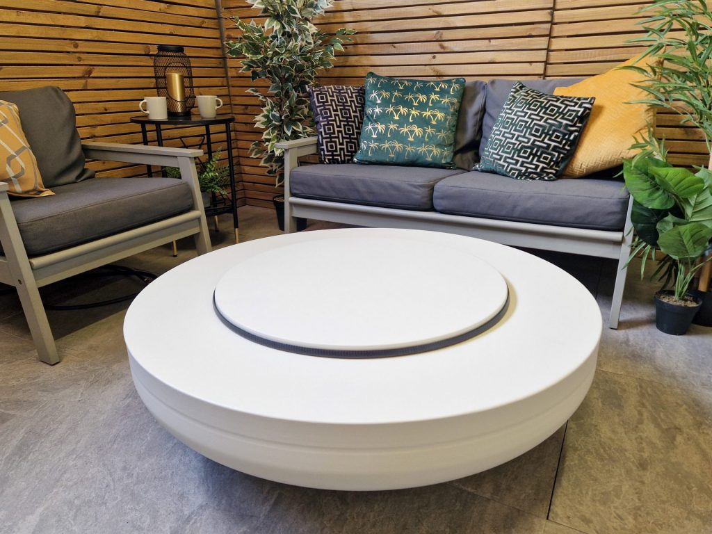 Lunar Gas Fire Pit Bowl in Light Grey White - Textured finish (RAL 9002)