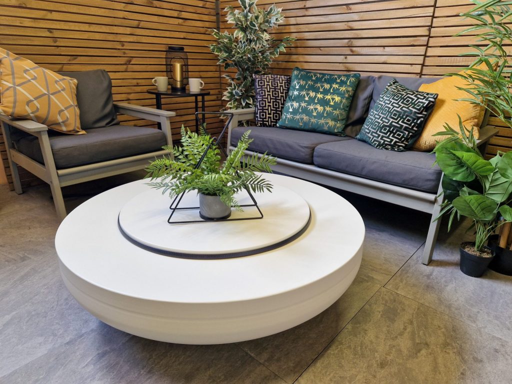 Lunar Gas Fire Pit Bowl in Light Grey White - Textured finish (RAL 9002)